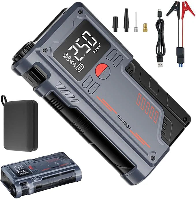 Portable Car Jump Starter with Digital Display | 3-in-1 Battery Booster, Air Compressor & Power Bank | Emergency Car Starter UAE