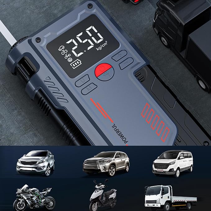 Portable Car Jump Starter with Digital Display | 3-in-1 Battery Booster, Air Compressor & Power Bank | Emergency Car Starter UAE